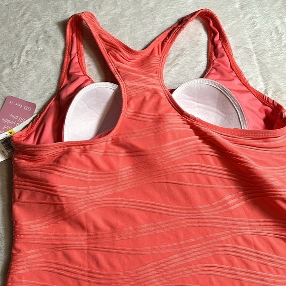 GO GOSSIP Coral Wavelength Textured Molded Tankini Swimsuit Top sz Medium Coral - Picture 12 of 16